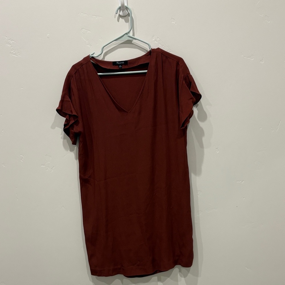 Madewell V-Neck Ruffle Sleeve Top - Dark Red